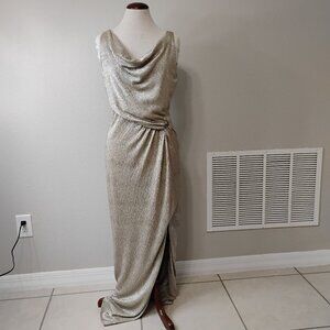 Lauren Ralph Lauren Metallic Cowl-Neck Evening Gown – Size 12